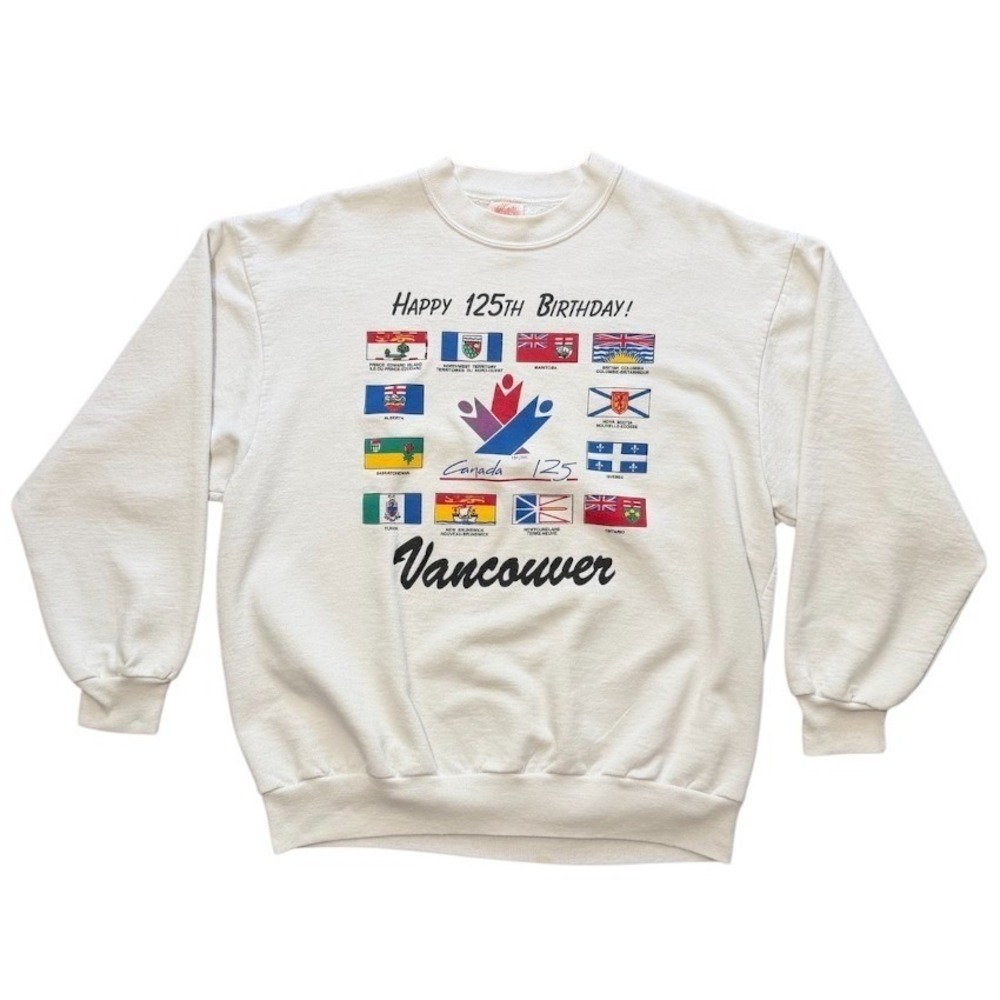 Vintage 90s Canada 125 Birthday Vancouver Souvenir Art Graphic Crewneck Sweater